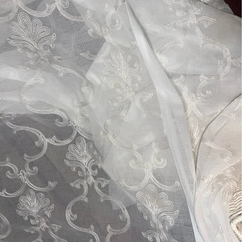 Vintage Elegant Sheer Embroidered & Eggshell Striped Curtains